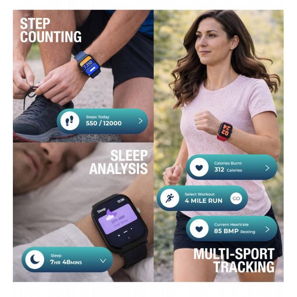 Entity Aero Smartwatch Black with Berry And Lilac Silicone Straps