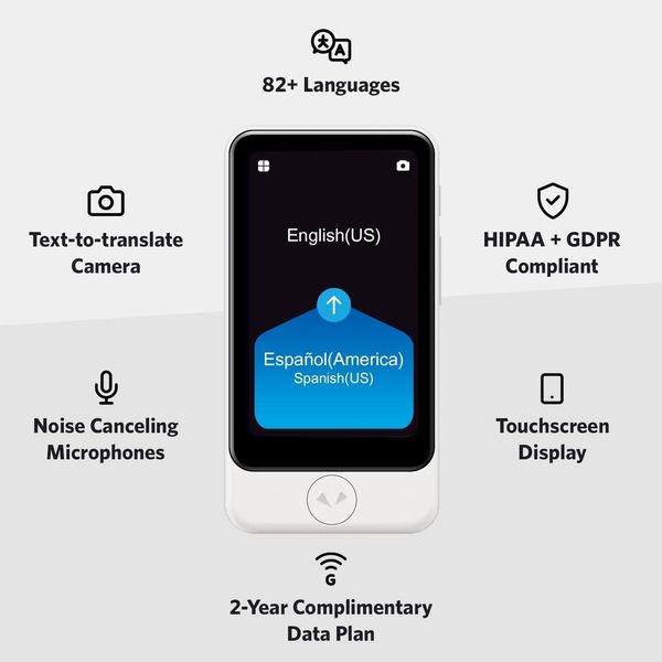 Pocketalk S2 Plus Voice & Camera Real-Time Translator with eSIM 5 Year White