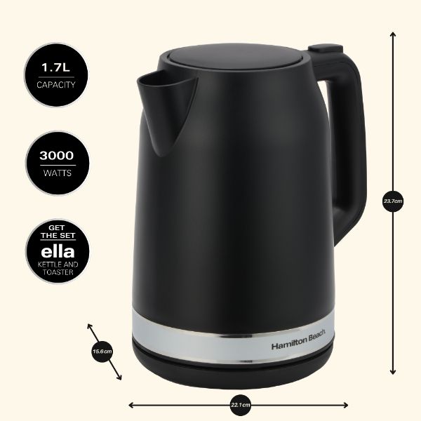 Hamilton Beach Ella Kitchen Bundle Black - Kettle,  2 Slice Toaster and Microwave