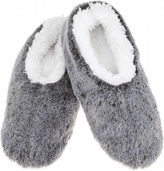 Snoozies! Frosty Faux Fur Slippers Non-Slip Soles Charcoal